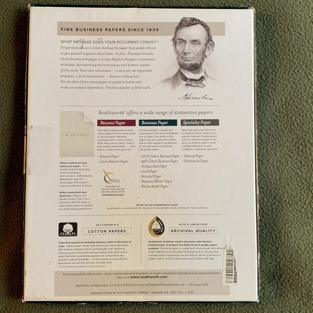 Southworth Antique Laid white paper. 8 1/2” x 11”. Open box. 60 sheets. - Picture 6 of 6